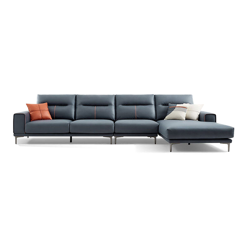 Sectional Sofa with Cushion Back 68.11" Wide Faux leather Stain-Resistant Blue Faux Leather Right Clearhalo 'furn' 'furn_sectionals' 'Furniture' 'Living Room Furniture' 'Sectionals' 7791616