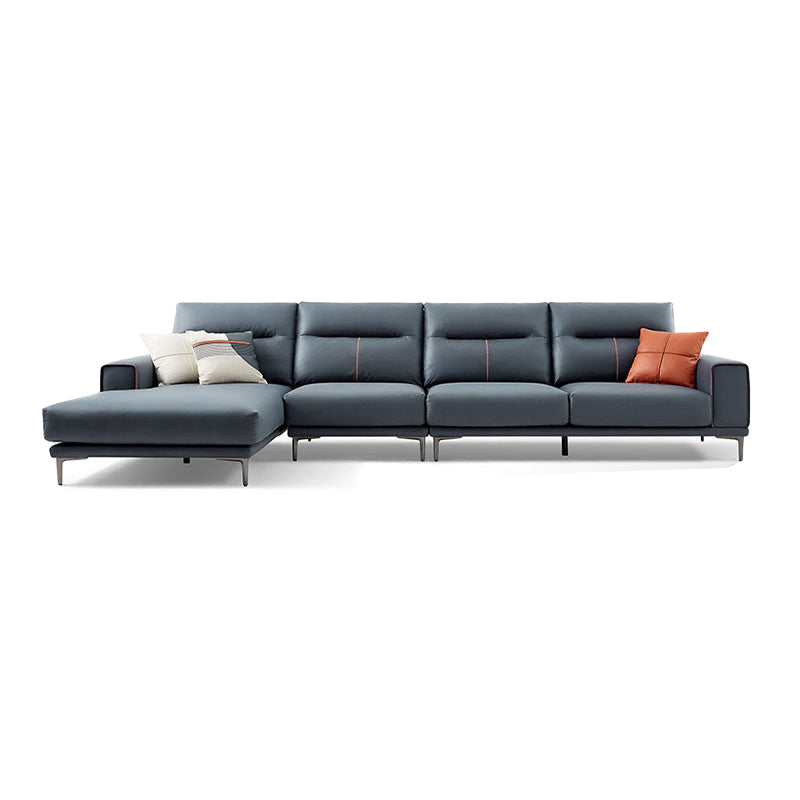 Sectional Sofa with Cushion Back 68.11" Wide Faux leather Stain-Resistant Blue Faux Leather Left Clearhalo 'furn' 'furn_sectionals' 'Furniture' 'Living Room Furniture' 'Sectionals' 7791619