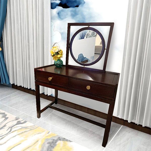 Bruin massief hout staan ​​2 lade ijdelheid kleedtafel set