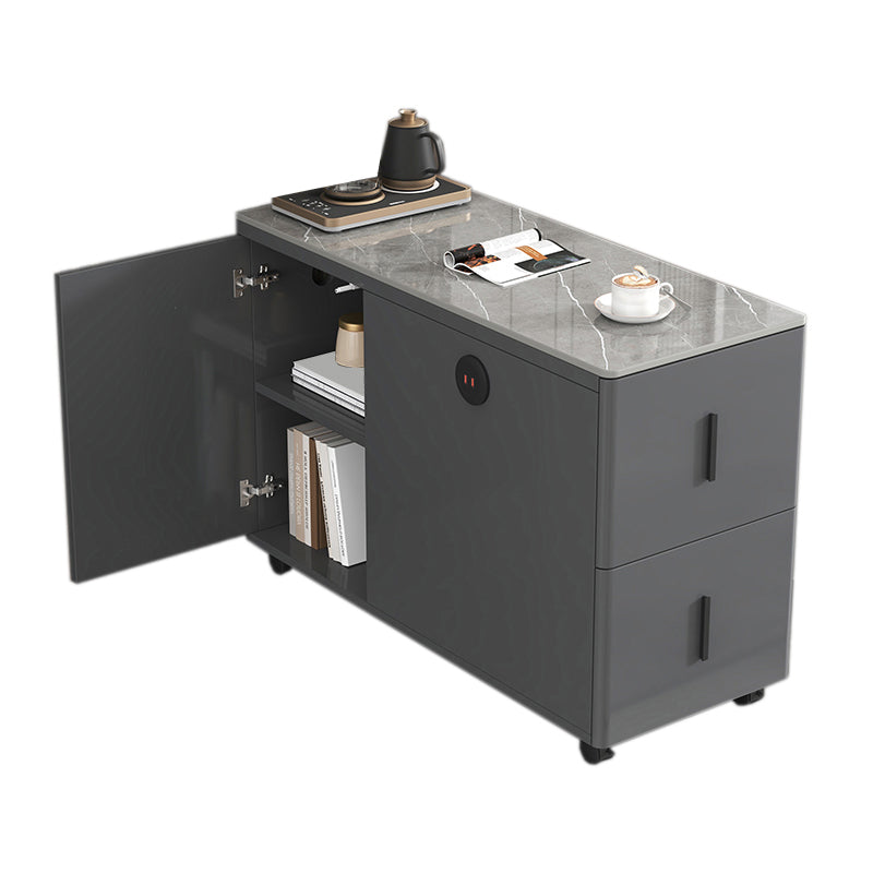 Contemporary Rectangle Sofa Side Accent Table with 2 Drawers Grey 1 Clearhalo 'Coffee & Accent Tables' 'End & Side Tables' 'end_side_tables' 'furn' 'furn_end_side_tables' 'Furniture' 'Living Room Furniture' 7792513