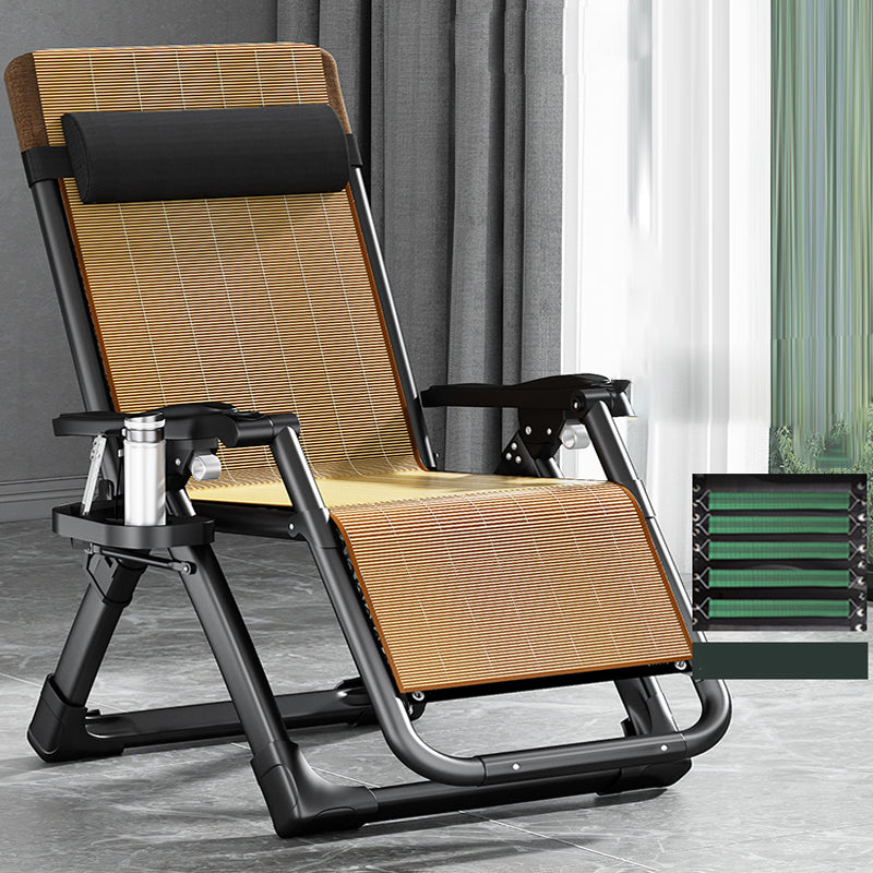 Contemporary Single Ergonimic Recliner with Legs and Pillow Metal Solid Color Recliner & Impregnated Bandage & Bamboo Mat 28"L x 71"W x 16"H Black Clearhalo 'Chairs & Seating' 'furn' 'furn_recliners' 'Furniture' 'Living Room Furniture' 'Recliners' 7792709