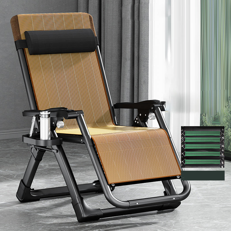 Contemporary Single Ergonimic Recliner with Legs and Pillow Metal Solid Color Recliner & Impregnated Bandage & Bamboo Mat 26"L x 71"W x 16"H Black Clearhalo 'Chairs & Seating' 'furn' 'furn_recliners' 'Furniture' 'Living Room Furniture' 'Recliners' 7792712