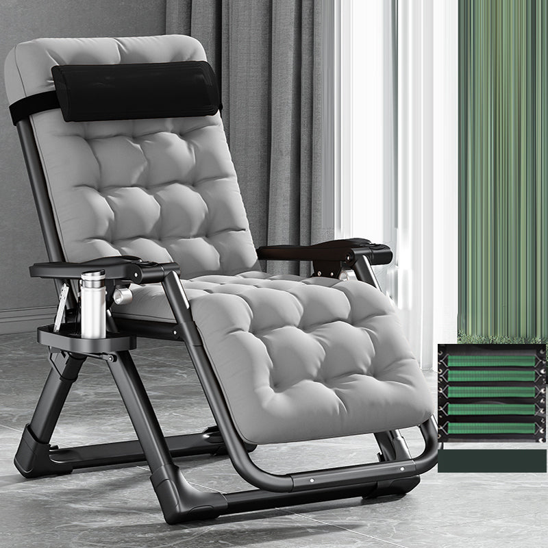 Contemporary Single Ergonimic Recliner with Legs and Pillow Metal Solid Color Recliner & Impregnated Bandage & Grey Cotton Mat 28"L x 71"W x 16"H Black Clearhalo 'Chairs & Seating' 'furn' 'furn_recliners' 'Furniture' 'Living Room Furniture' 'Recliners' 7792717
