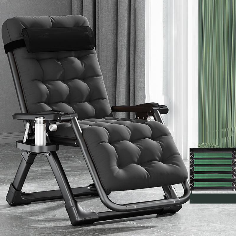 Contemporary Single Ergonimic Recliner with Legs and Pillow Metal Solid Color Recliner & Impregnated Bandage & Black Cotton Mat 28"L x 71"W x 16"H Black Clearhalo 'Chairs & Seating' 'furn' 'furn_recliners' 'Furniture' 'Living Room Furniture' 'Recliners' 7792721