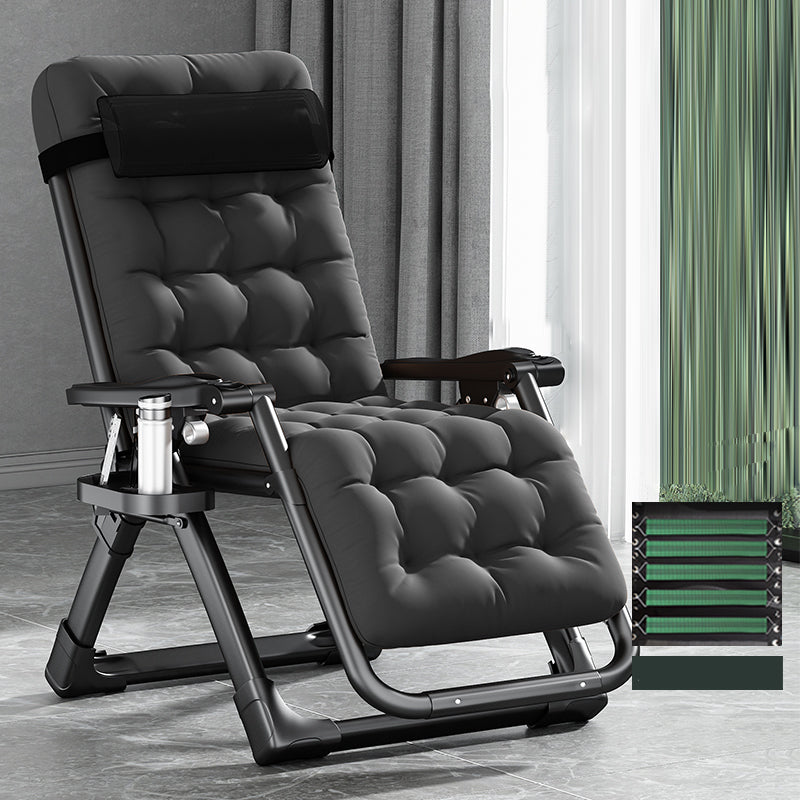 Contemporary Single Ergonimic Recliner with Legs and Pillow Metal Solid Color Recliner & Impregnated Bandage & Black Cotton Mat 26"L x 71"W x 16"H Black Clearhalo 'Chairs & Seating' 'furn' 'furn_recliners' 'Furniture' 'Living Room Furniture' 'Recliners' 7792722