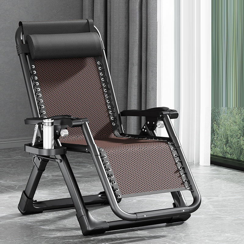 Contemporary Single Ergonimic Recliner with Legs and Pillow Metal Solid Color Deck Chair 26"L x 71"W x 16"H Dark Brown Clearhalo 'Chairs & Seating' 'furn' 'furn_recliners' 'Furniture' 'Living Room Furniture' 'Recliners' 7792726