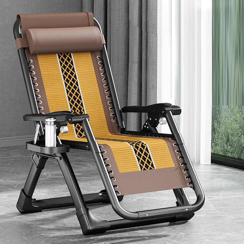 Contemporary Single Ergonimic Recliner with Legs and Pillow Metal Solid Color Deck Chair 26"L x 71"W x 16"H Yellow-Brown Clearhalo 'Chairs & Seating' 'furn' 'furn_recliners' 'Furniture' 'Living Room Furniture' 'Recliners' 7792727