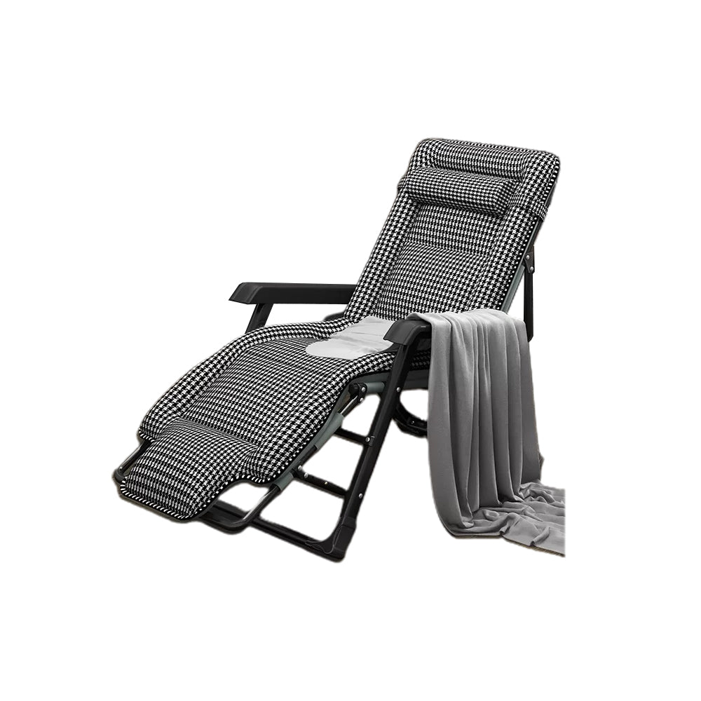 Ergonimic Recliner in Contemporary Black Metal Base with Tufted Back Recliner & Blanket & Cushion & Moved Head Support Houndstooth pattern Clearhalo 'Chairs & Seating' 'furn' 'furn_recliners' 'Furniture' 'Living Room Furniture' 'Recliners' 7793150