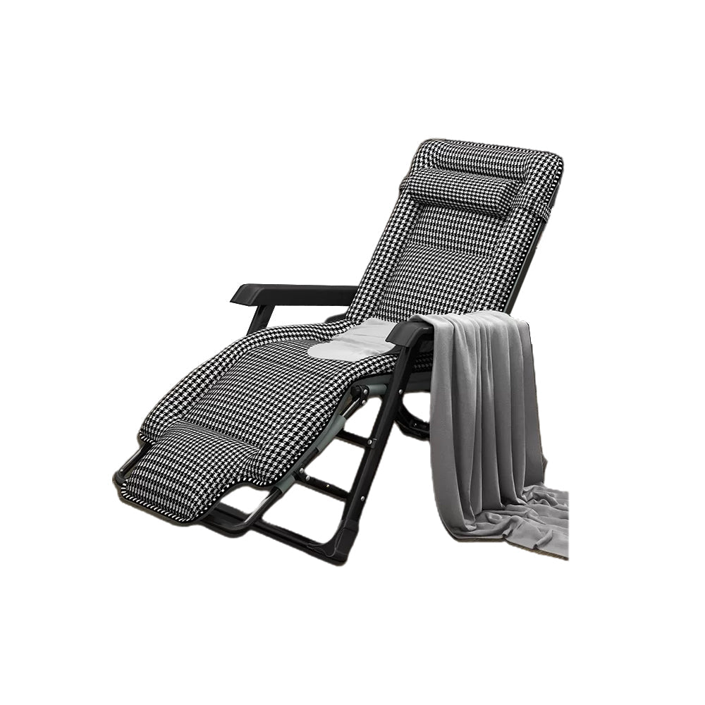 Ergonimic Recliner in Contemporary Black Metal Base with Tufted Back Recliner & Blanket & Support Rod & Velvet Cushion & Moved Head Houndstooth pattern Clearhalo 'Chairs & Seating' 'furn' 'furn_recliners' 'Furniture' 'Living Room Furniture' 'Recliners' 7793152