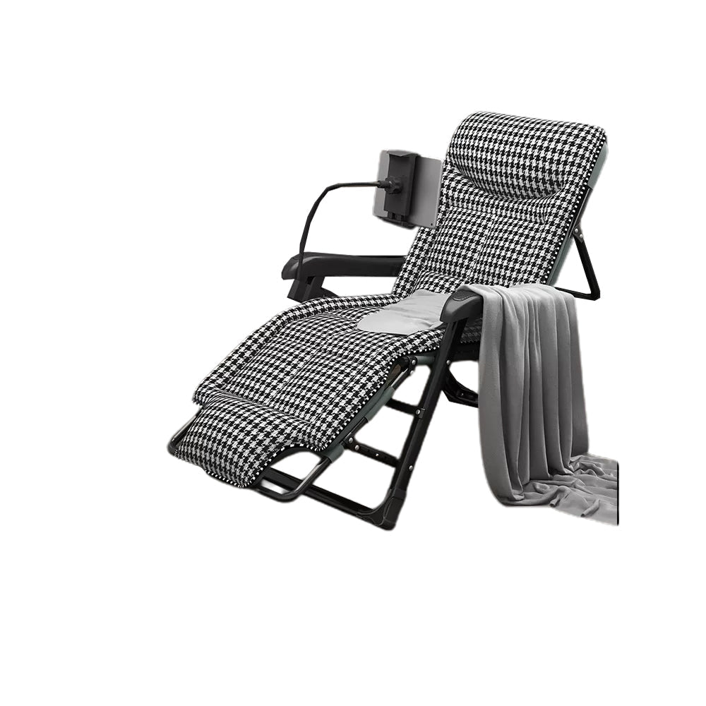 Ergonimic Recliner in Contemporary Black Metal Base with Tufted Back Recliner & Blanket & Head Support & Mobile Phone Holder Black Houndstooth Clearhalo 'Chairs & Seating' 'furn' 'furn_recliners' 'Furniture' 'Living Room Furniture' 'Recliners' 7793158