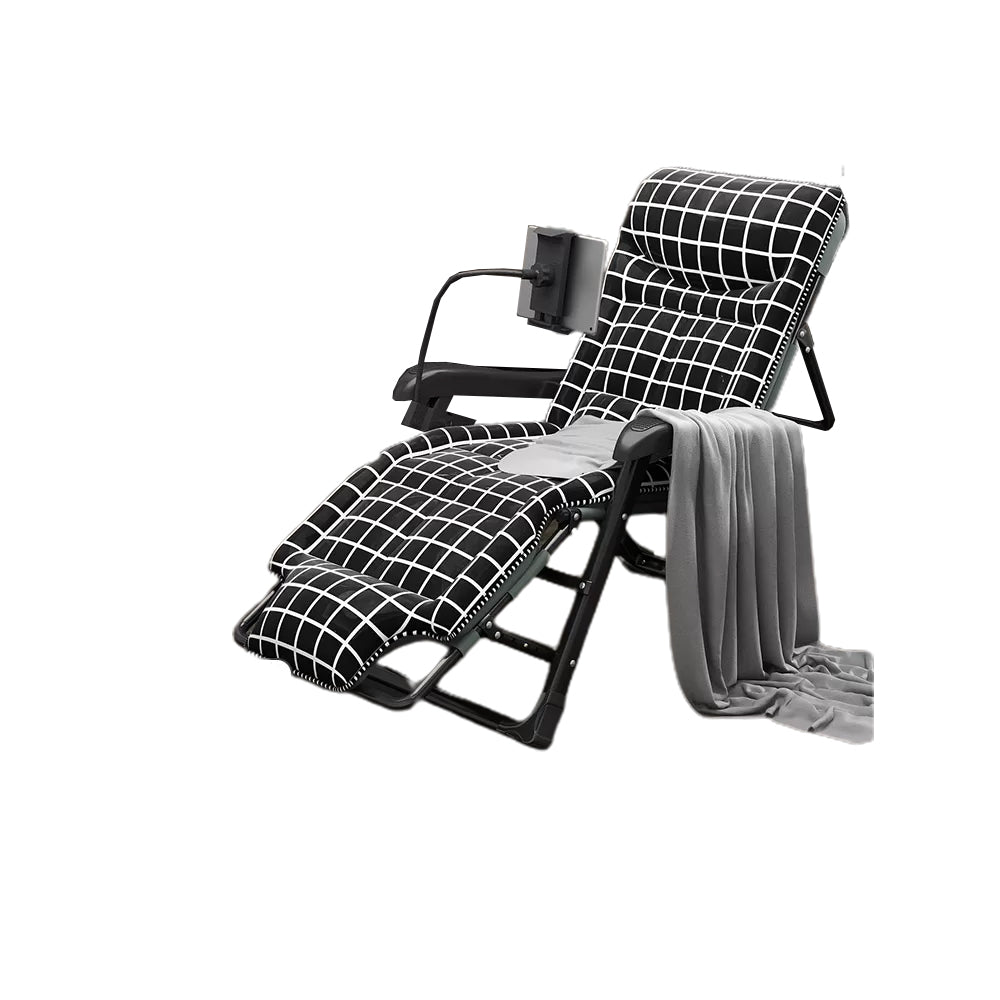 Ergonimic Recliner in Contemporary Black Metal Base with Tufted Back Recliner & Blanket & Head Support & Mobile Phone Holder Black White Clearhalo 'Chairs & Seating' 'furn' 'furn_recliners' 'Furniture' 'Living Room Furniture' 'Recliners' 7793159