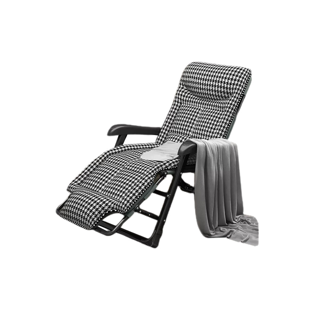 Ergonimic Recliner in Contemporary Black Metal Base with Tufted Back Recliner&Blanket&Support Rod &Cushion&Fixed Head Restraint Black Houndstooth Clearhalo 'Chairs & Seating' 'furn' 'furn_recliners' 'Furniture' 'Living Room Furniture' 'Recliners' 7793162