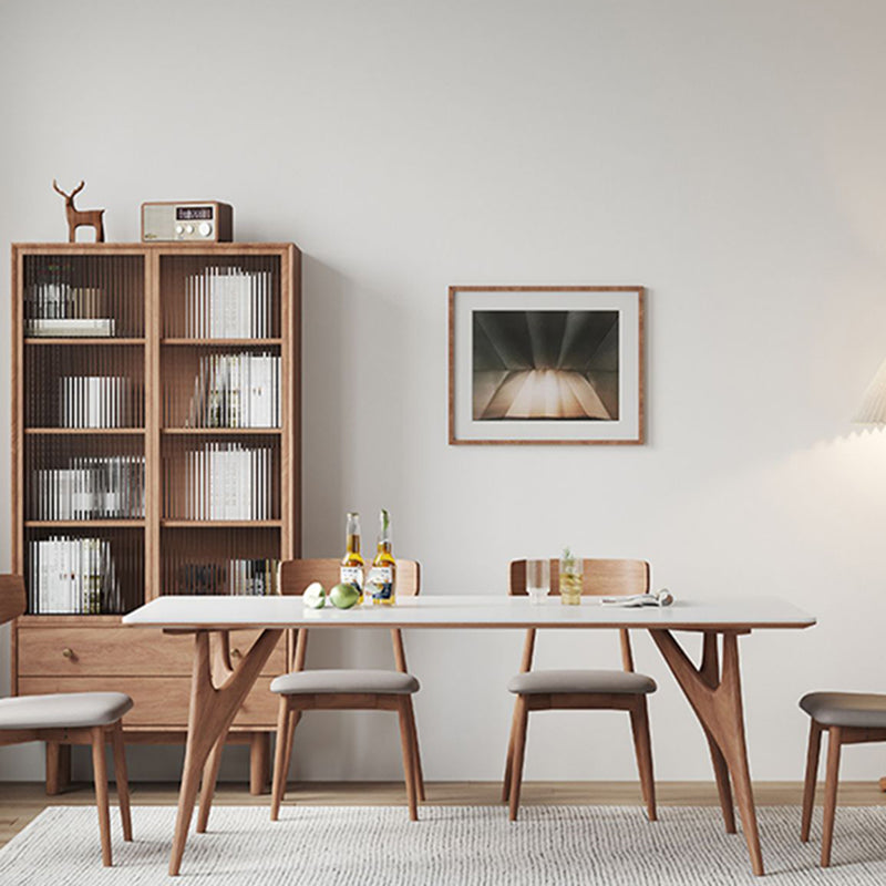 Modern Rectangular Stone Top White Dining Table with 4 Solid Wood Legs Clearhalo 'Dining Tables & Seating' 'Dining Tables' 'dining_table' 'furn' 'furn_dining_table' 'Furniture' 'Kitchen & Dining Furniture' 7793522