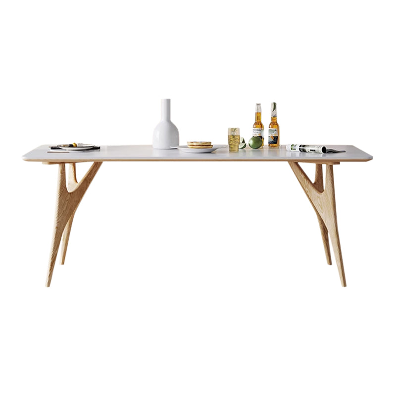 Modern Rectangular Stone Top White Dining Table with 4 Solid Wood Legs Natural Without Chairs Clearhalo 'Dining Tables & Seating' 'Dining Tables' 'dining_table' 'furn' 'furn_dining_table' 'Furniture' 'Kitchen & Dining Furniture' 7793523