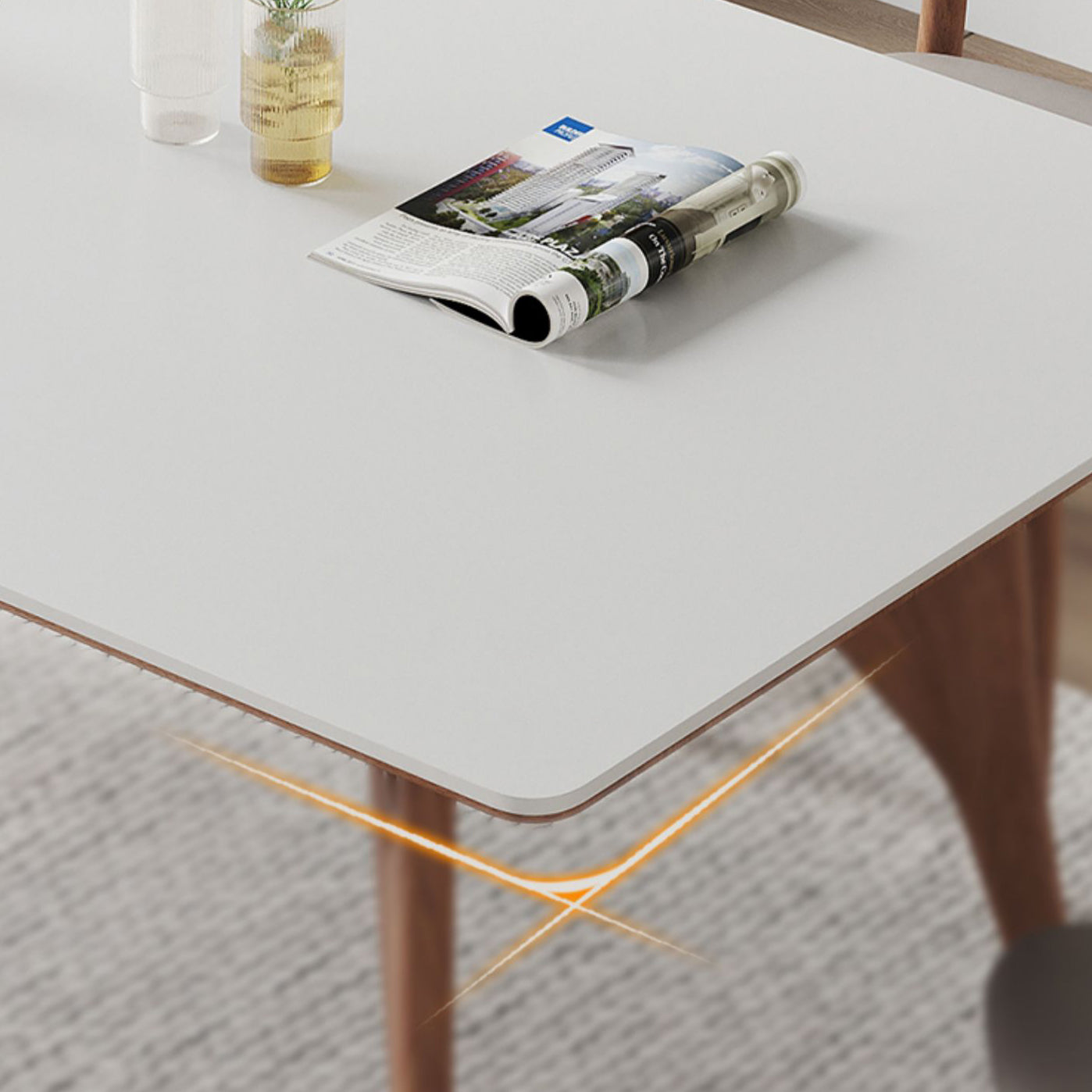 Modern Rectangular Stone Top White Dining Table with 4 Solid Wood Legs Clearhalo 'Dining Tables & Seating' 'Dining Tables' 'dining_table' 'furn' 'furn_dining_table' 'Furniture' 'Kitchen & Dining Furniture' 7793528