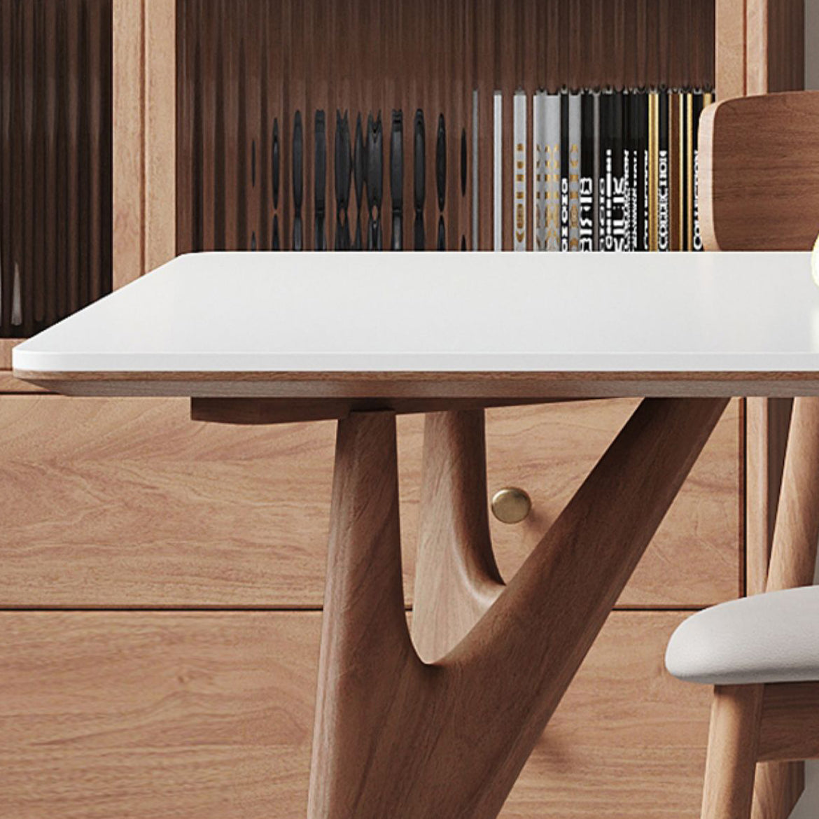 Modern Rectangular Stone Top White Dining Table with 4 Solid Wood Legs Clearhalo 'Dining Tables & Seating' 'Dining Tables' 'dining_table' 'furn' 'furn_dining_table' 'Furniture' 'Kitchen & Dining Furniture' 7793529