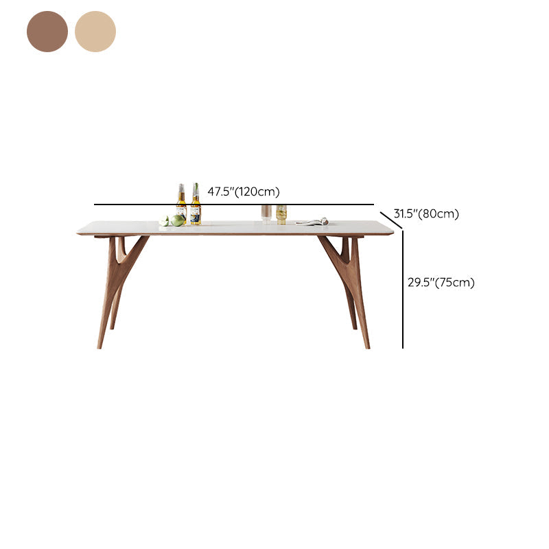 Modern Rectangular Stone Top White Dining Table with 4 Solid Wood Legs Clearhalo 'Dining Tables & Seating' 'Dining Tables' 'dining_table' 'furn' 'furn_dining_table' 'Furniture' 'Kitchen & Dining Furniture' 7793532