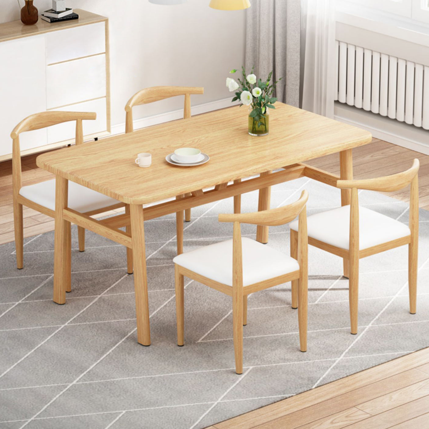 Contemporary Rectangular Wooden Dining Table with Stainless Steel Trestle Clearhalo 'Dining Tables & Seating' 'Dining Tables' 'dining_table' 'furn' 'furn_dining_table' 'Furniture' 'Kitchen & Dining Furniture' 7793599