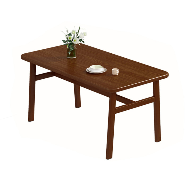 Contemporary Rectangular Wooden Dining Table with Stainless Steel Trestle Walnut Without Chairs Clearhalo 'Dining Tables & Seating' 'Dining Tables' 'dining_table' 'furn' 'furn_dining_table' 'Furniture' 'Kitchen & Dining Furniture' 7793600