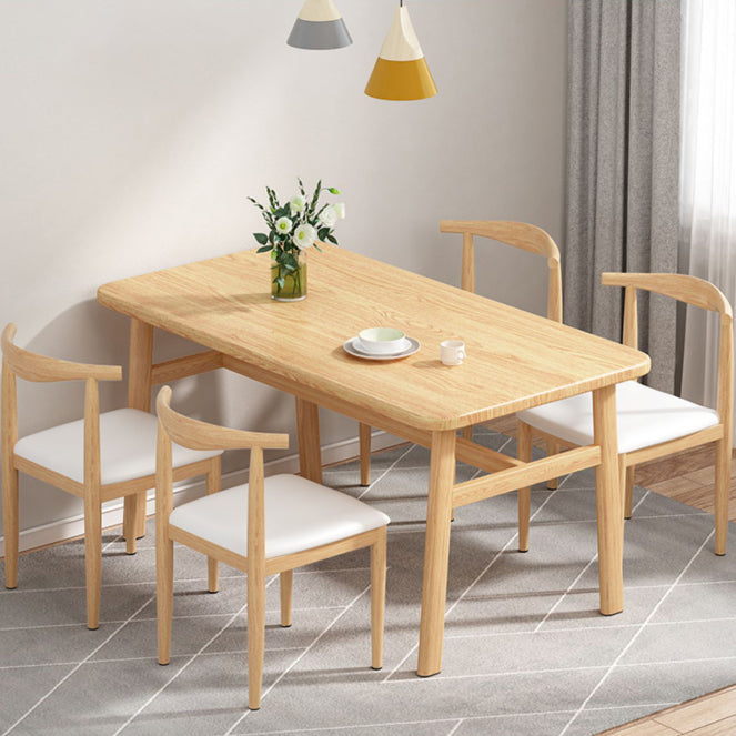 Contemporary Rectangular Wooden Dining Table with Stainless Steel Trestle Clearhalo 'Dining Tables & Seating' 'Dining Tables' 'dining_table' 'furn' 'furn_dining_table' 'Furniture' 'Kitchen & Dining Furniture' 7793604