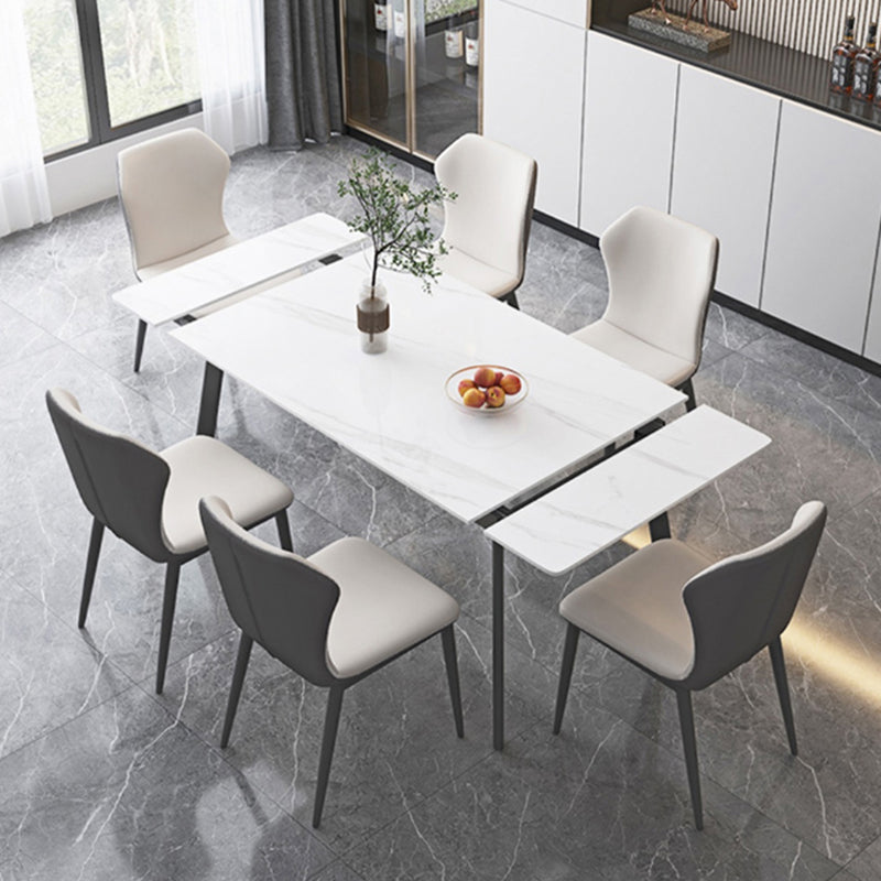 Modern White Rectangular Stone Dining Table with 4 Steel Foot