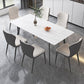 Modern White Rectangular Stone Dining Table with 4 Steel Foot