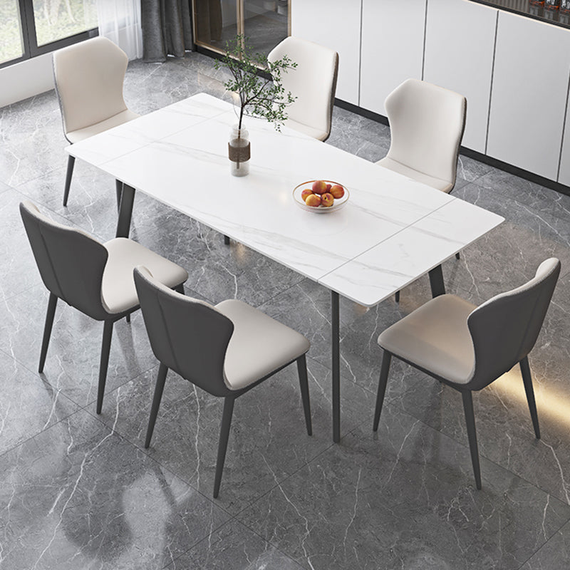 Modern White Rectangular Stone Dining Table with 4 Steel Foot