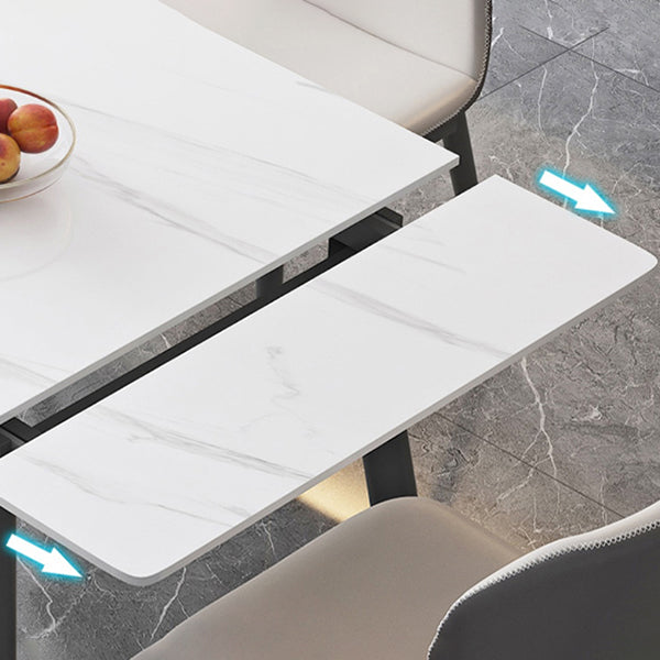 Modern White Rectangular Stone Dining Table with 4 Steel Foot