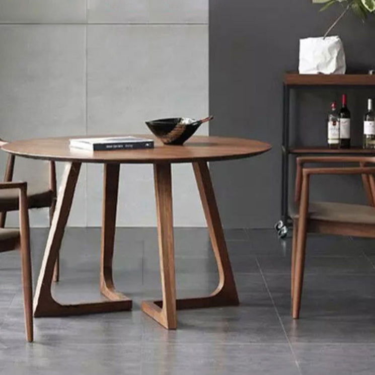Modern Round Brown Rubberwood Dining Table with Double Pedestal Clearhalo 'Dining Tables & Seating' 'Dining Tables' 'dining_table' 'furn' 'furn_dining_table' 'Furniture' 'Kitchen & Dining Furniture' 7793659