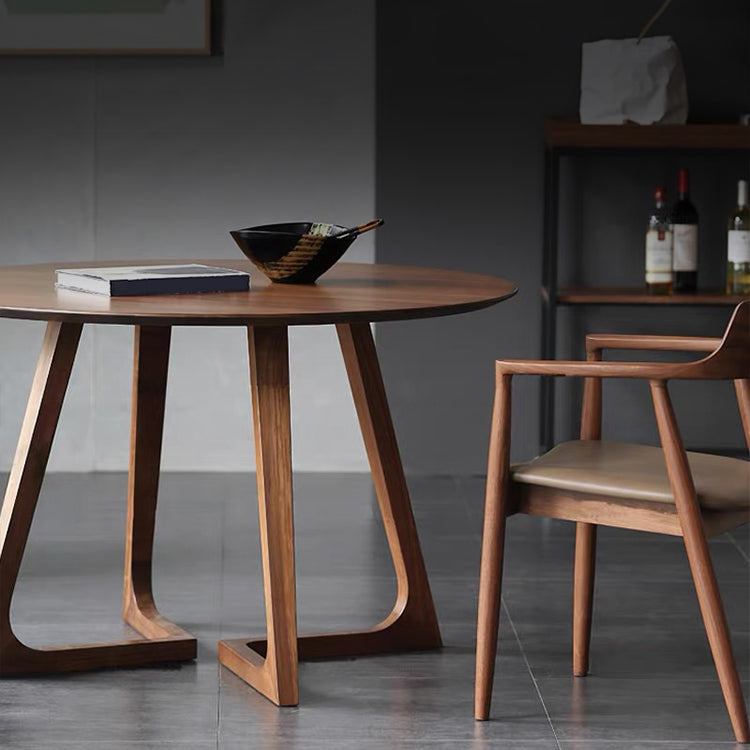 Modern Round Brown Rubberwood Dining Table with Double Pedestal Clearhalo 'Dining Tables & Seating' 'Dining Tables' 'dining_table' 'furn' 'furn_dining_table' 'Furniture' 'Kitchen & Dining Furniture' 7793660