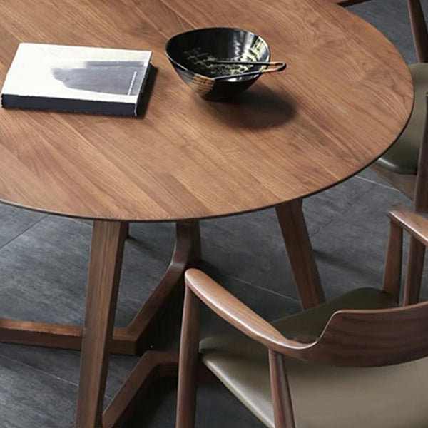 Modern Round Brown Rubberwood Dining Table with Double Pedestal Clearhalo 'Dining Tables & Seating' 'Dining Tables' 'dining_table' 'furn' 'furn_dining_table' 'Furniture' 'Kitchen & Dining Furniture' 7793661