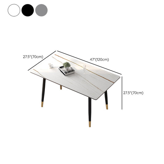 Contemporary Rectangular Stone Dining Table with 4 Steel Foot