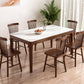 Modern Rectangular Stone Top White Dining Table with 4 Brown Rubberwood Legs Clearhalo 'Dining Tables & Seating' 'Dining Tables' 'dining_table' 'furn' 'furn_dining_table' 'Furniture' 'Kitchen & Dining Furniture' 7793687