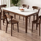 Modern Rectangular Stone Top White Dining Table with 4 Brown Rubberwood Legs Clearhalo 'Dining Tables & Seating' 'Dining Tables' 'dining_table' 'furn' 'furn_dining_table' 'Furniture' 'Kitchen & Dining Furniture' 7793689