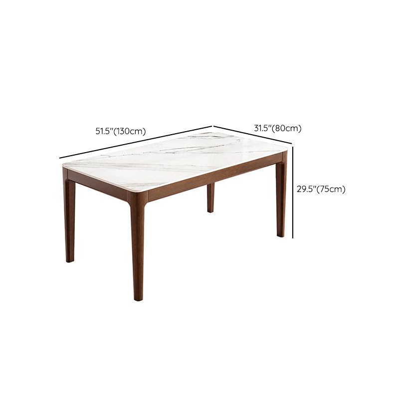 Modern Rectangular Stone Top White Dining Table with 4 Brown Rubberwood Legs Clearhalo 'Dining Tables & Seating' 'Dining Tables' 'dining_table' 'furn' 'furn_dining_table' 'Furniture' 'Kitchen & Dining Furniture' 7793695