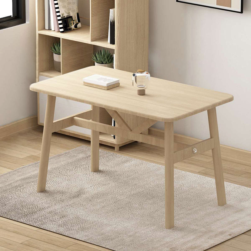 Contemporary Rectangular Wooden Dining Table with 4 Metal Foot Natural Without Chairs Clearhalo 'Dining Tables & Seating' 'Dining Tables' 'dining_table' 'furn' 'furn_dining_table' 'Furniture' 'Kitchen & Dining Furniture' 7793700