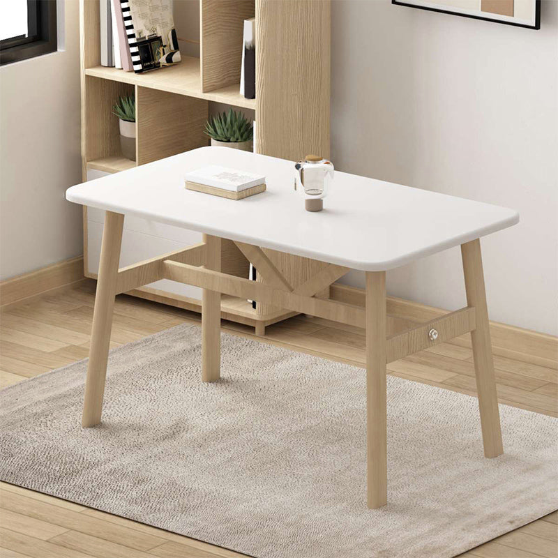 Contemporary Rectangular Wooden Dining Table with 4 Metal Foot White Without Chairs Clearhalo 'Dining Tables & Seating' 'Dining Tables' 'dining_table' 'furn' 'furn_dining_table' 'Furniture' 'Kitchen & Dining Furniture' 7793702