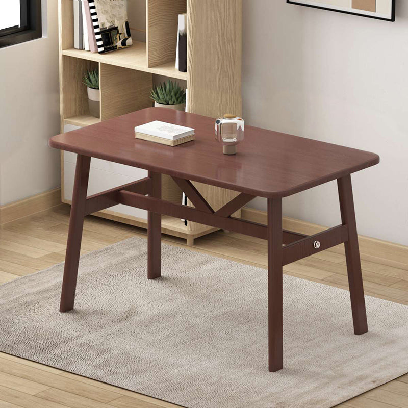 Contemporary Rectangular Wooden Dining Table with 4 Metal Foot Walnut Without Chairs Clearhalo 'Dining Tables & Seating' 'Dining Tables' 'dining_table' 'furn' 'furn_dining_table' 'Furniture' 'Kitchen & Dining Furniture' 7793704