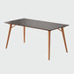 Table de salle à manger rectangulaire moderne avec plateau en pierre noire et 4 pieds en bois massif