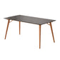 Table de salle à manger rectangulaire moderne avec plateau en pierre noire et 4 pieds en bois massif