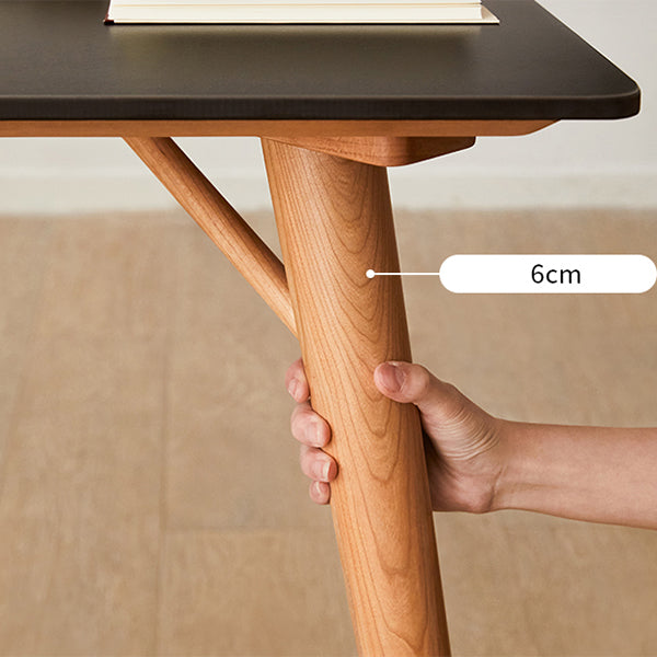 Table de salle à manger rectangulaire moderne avec plateau en pierre noire et 4 pieds en bois massif