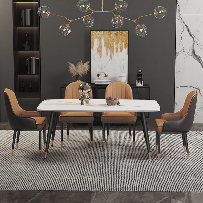 Contemporary Rectangular White Stone Dining Table with Steel Legs Clearhalo 'Dining Tables & Seating' 'Dining Tables' 'dining_table' 'furn' 'furn_dining_table' 'Furniture' 'Kitchen & Dining Furniture' 7793731