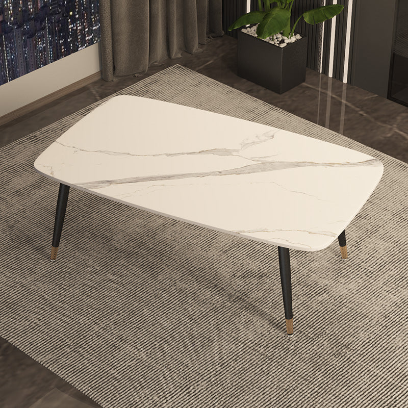 Contemporary Rectangular White Stone Dining Table with Steel Legs Without Chairs Clearhalo 'Dining Tables & Seating' 'Dining Tables' 'dining_table' 'furn' 'furn_dining_table' 'Furniture' 'Kitchen & Dining Furniture' 7793732