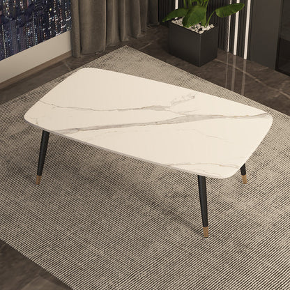 Contemporary Rectangular White Stone Dining Table with Steel Legs Without Chairs Clearhalo 'Dining Tables & Seating' 'Dining Tables' 'dining_table' 'furn' 'furn_dining_table' 'Furniture' 'Kitchen & Dining Furniture' 7793732