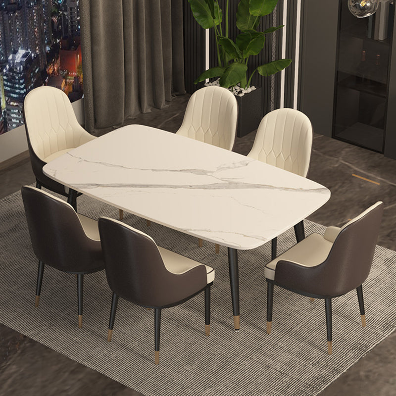 Contemporary Rectangular White Stone Dining Table with Steel Legs Clearhalo 'Dining Tables & Seating' 'Dining Tables' 'dining_table' 'furn' 'furn_dining_table' 'Furniture' 'Kitchen & Dining Furniture' 7793733