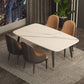 Contemporary Rectangular White Stone Dining Table with Steel Legs Clearhalo 'Dining Tables & Seating' 'Dining Tables' 'dining_table' 'furn' 'furn_dining_table' 'Furniture' 'Kitchen & Dining Furniture' 7793734