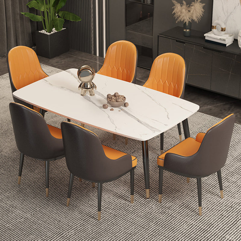 Contemporary Rectangular White Stone Dining Table with Steel Legs Clearhalo 'Dining Tables & Seating' 'Dining Tables' 'dining_table' 'furn' 'furn_dining_table' 'Furniture' 'Kitchen & Dining Furniture' 7793735