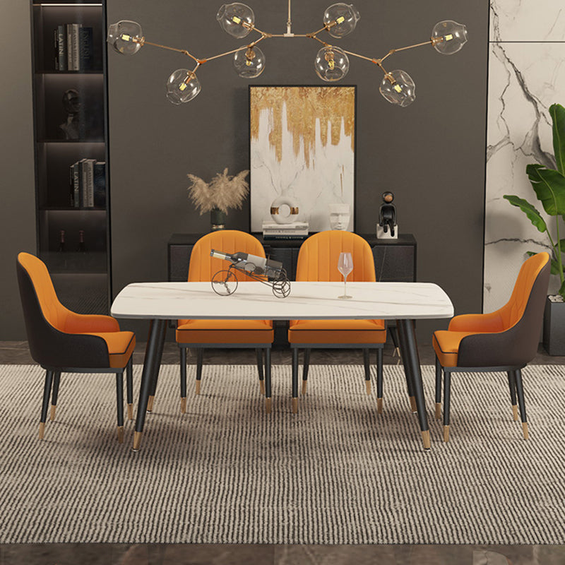 Contemporary Rectangular White Stone Dining Table with Steel Legs Clearhalo 'Dining Tables & Seating' 'Dining Tables' 'dining_table' 'furn' 'furn_dining_table' 'Furniture' 'Kitchen & Dining Furniture' 7793740