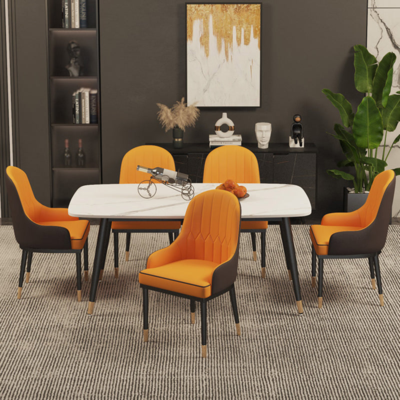 Contemporary Rectangular White Stone Dining Table with Steel Legs Clearhalo 'Dining Tables & Seating' 'Dining Tables' 'dining_table' 'furn' 'furn_dining_table' 'Furniture' 'Kitchen & Dining Furniture' 7793741