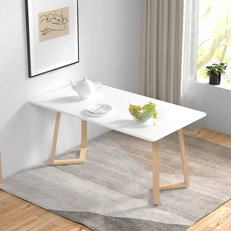 Contemporary Rectangular White and Walnut Wooden Dining Table with Double Pedestal White Without Chairs Clearhalo 'Dining Tables & Seating' 'Dining Tables' 'dining_table' 'furn' 'furn_dining_table' 'Furniture' 'Kitchen & Dining Furniture' 7793747